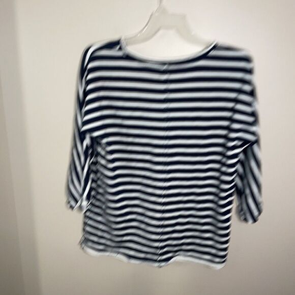 Jag Debbie Stripe Lace Up Top Womens Large Coastal Grandma Navy Blue - Picture 3 of 6